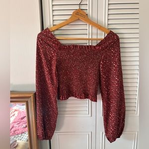 Long Sleeve Floral Almost Off the Shoulder Top